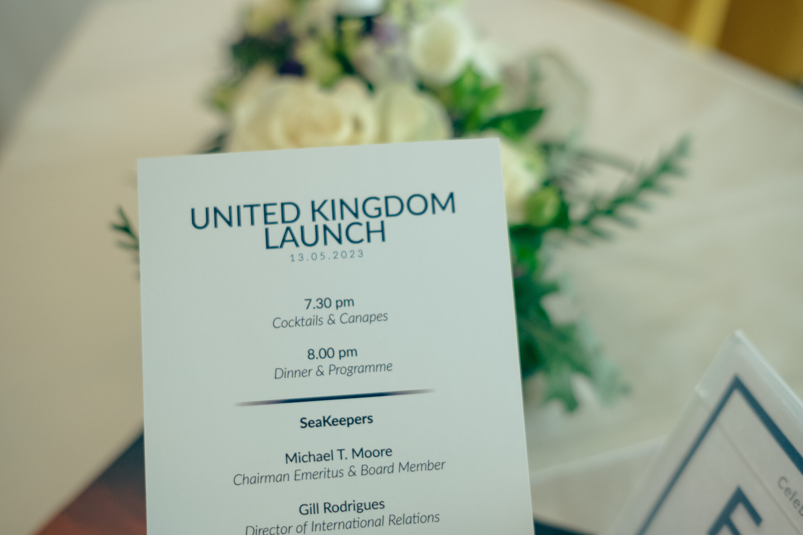 SeaKeepers' UK Launch Menu & Programme