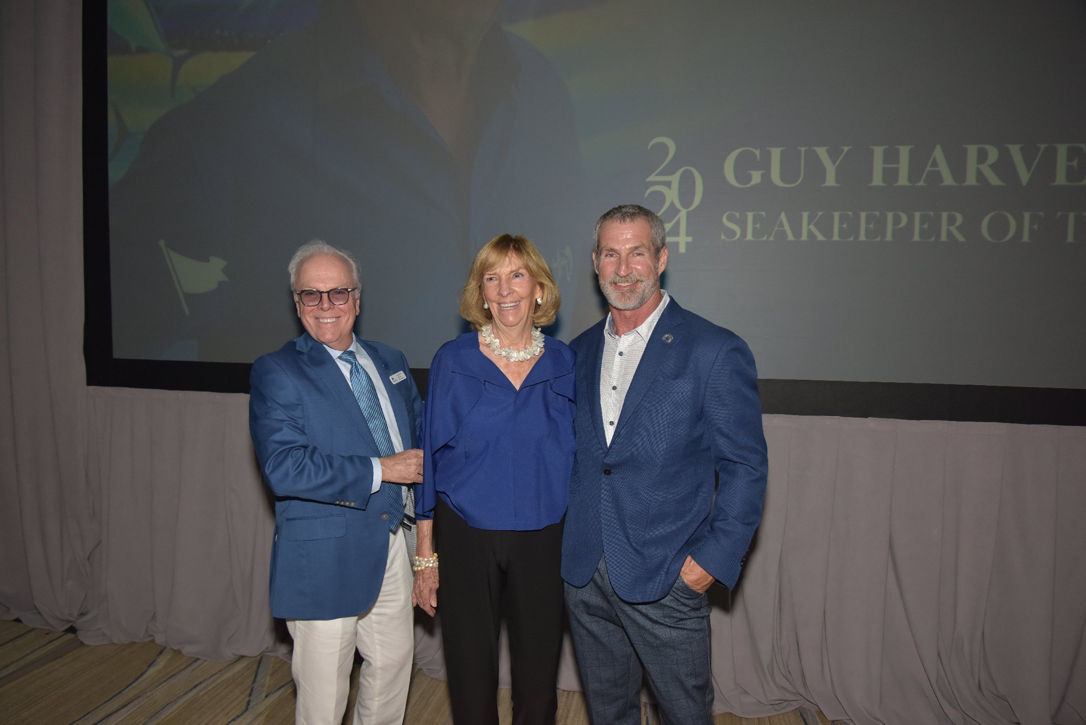 Michael T. Moore (Chairman Emeritus, SeaKeepers), Wendy Benchley (2014 SeaKeeper of the Year), & Jay Wade (Chairman, SeaKeepers) at The International SeaKeepers Society's Founders Event 2024