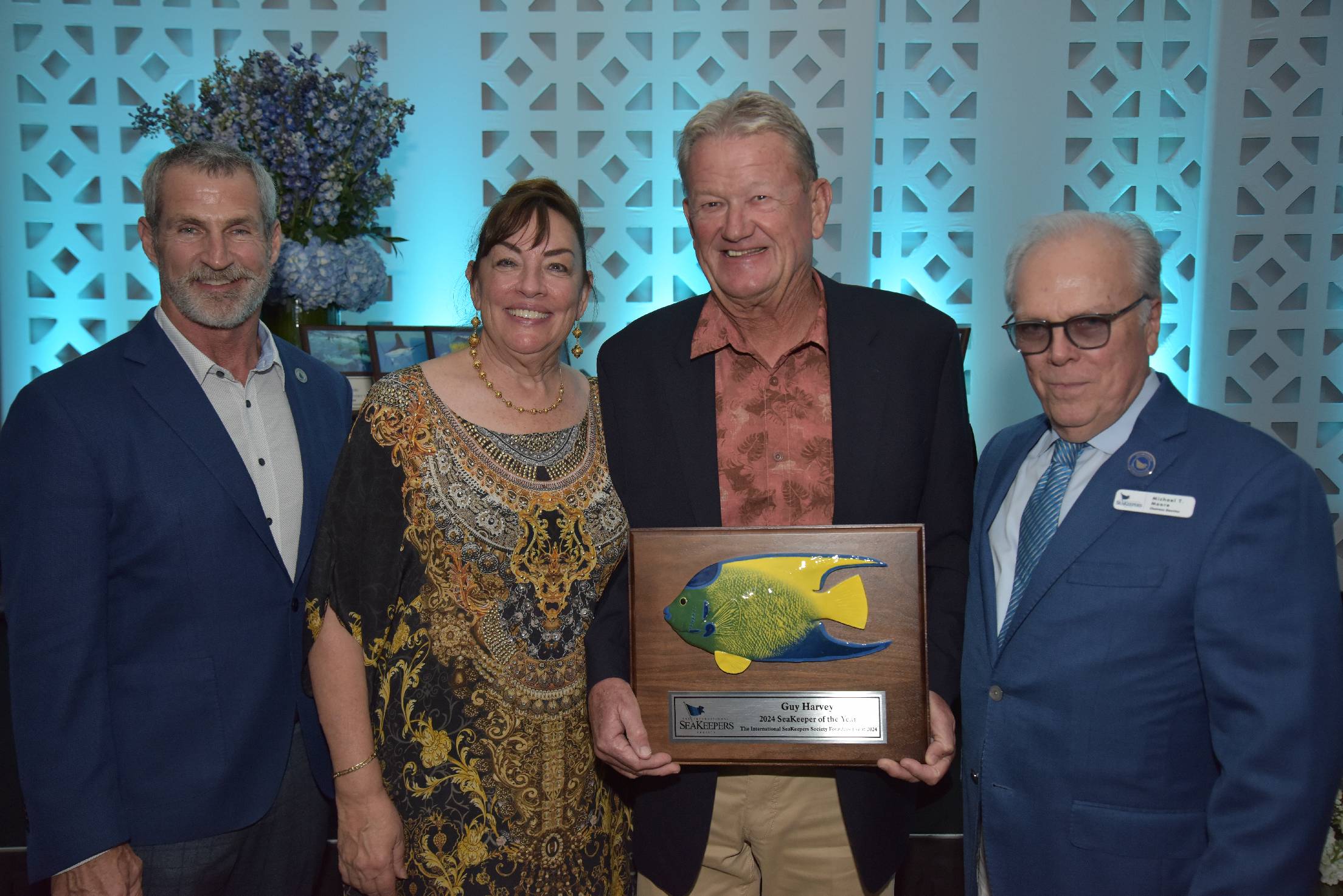 Photo of Jay Wade, Norma Trease, Guy Harvey & Michael T. Moore at The International SeaKeepers Society's Founders Event 2024
